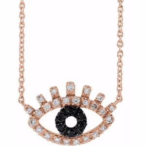 14k Gold White & Black Diamond Evil Eye Necklace